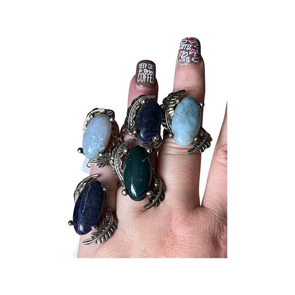 Vintage Large Sodalite Ring, Sterling Silver Gemstone Ring Quartz Ring Sizes 6-7 - Picture 9 of 9